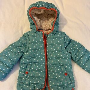 Mini Boden Teal Star Print Jacket with Orange Trim
